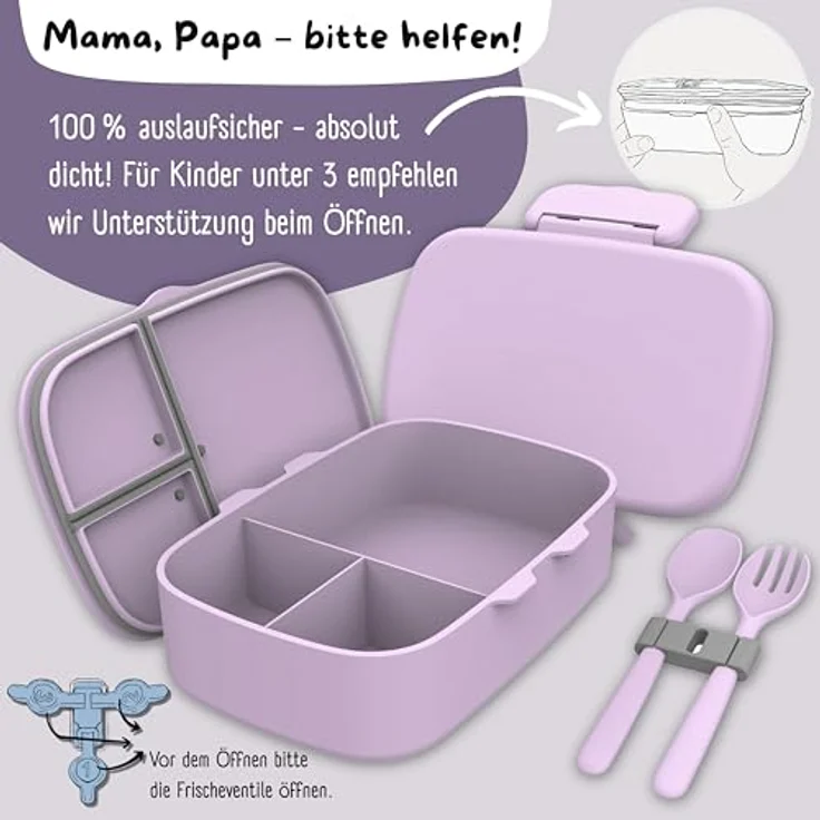 BEARFOOT Lunchbox Brotdose Kinder mit Fächern, leicht & auslaufsicher - lila, Kindergarten und Schule - Mädchen und Jungen, Vesperbox, Snackbox – Bild 4