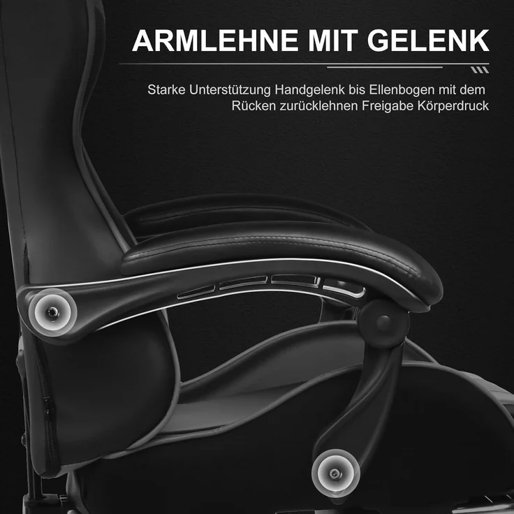 GTPLAYER Bürostuhl Gaming Stuhl Massage Gaming Sessel Ergonomischer Gamer Stuhl mit Fußstütze, Gepolstert Gaming Chair, Drehsessel 150KG, grau – Bild 4