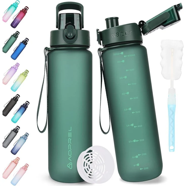 AOPREL Trinkflasche 1l BPA-Frei Tritan Sport Kohlensäure geeignet Auslaufsicher – Bild 1