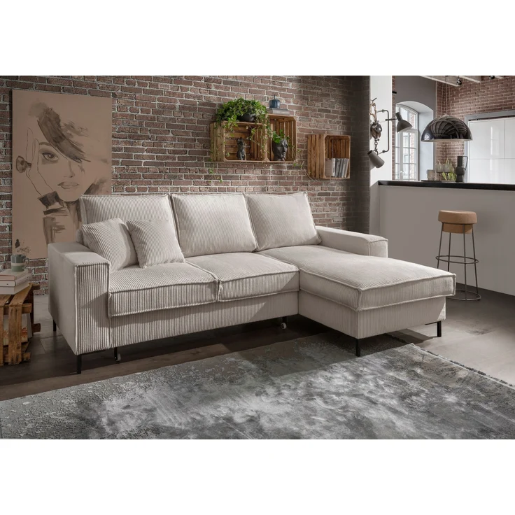Polsterecke >Rube< Schlaffunktion, Stauraum, Cord beige - 240x92x150cm (BxHxT) – Bild 2