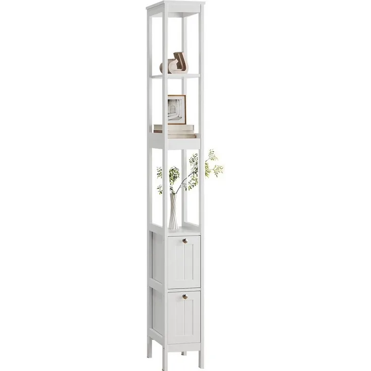 Yorbay Hochschrank Badkommode, Badezimmerschrank mit 3 Regalen & 2 Schubladen (20x30x160 cm) Badschrank schmal