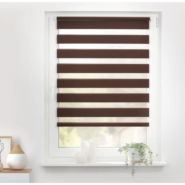 Lichtblick Doppelrollo Klemmfix ohne Bohren, Streifen, Blickdicht, Klemmträger-Montage, Sichtschutz, Wandmongtage, Deckenmontage, für Fenster und Türen Dunkelbraun,80x150 cm (B x L) – Bild 2