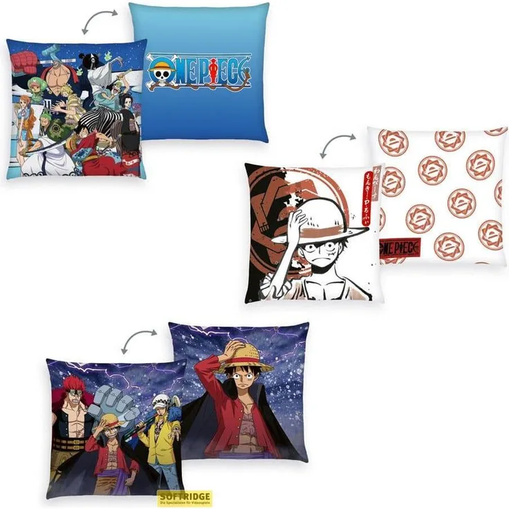 Herding Dekokissen One Piece Set mit 3 Kissen, Motiv Monkey D. Luffy, 40 x 40 cm, 100% Polyester