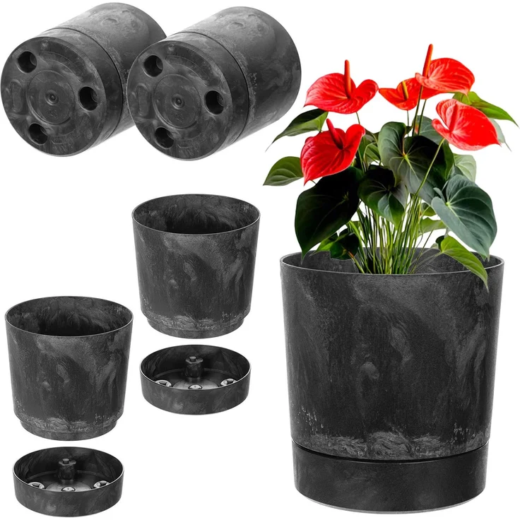 KADAX Blumentopf mit Ständer AURA 200 recycelt - schwarzer Beton 2er-Pack – Bild 1