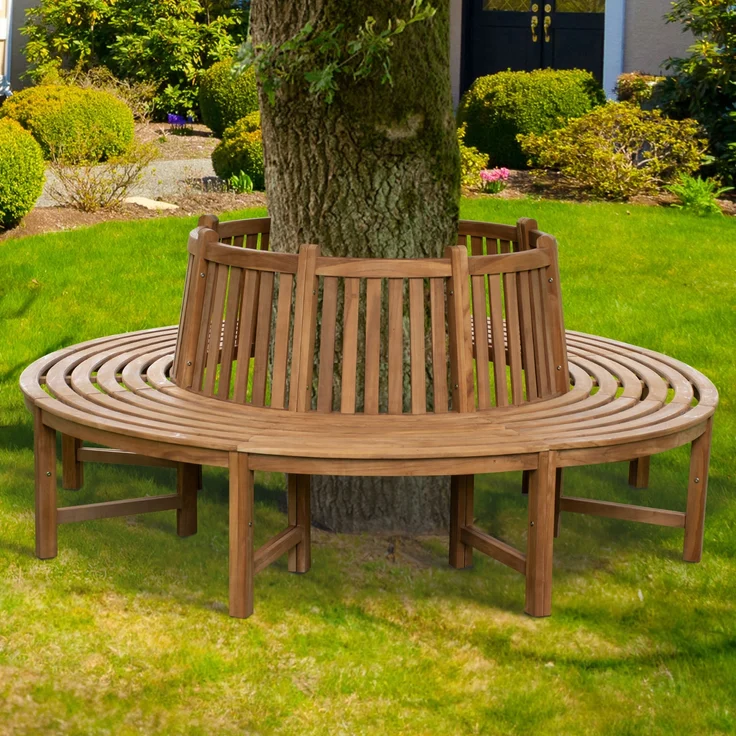 Baumbank TINAR - Braun 203x203x90 cm | Kreisrunde Sitzbank Mit Lehne Baumbank Gartenbank Für Baum – Bild 5