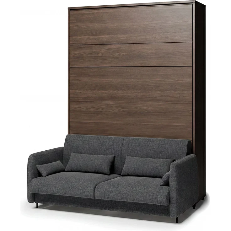 MEBLINI Schrankbett BC-12 - 160x200cm Vertikal - Dunin Eiche/Dunkelgrau - mit Sofa - Wandbett mit Lattenrost - Klappbett mit Schrank - Wandklappbett - Murphy Bed – Bild 1