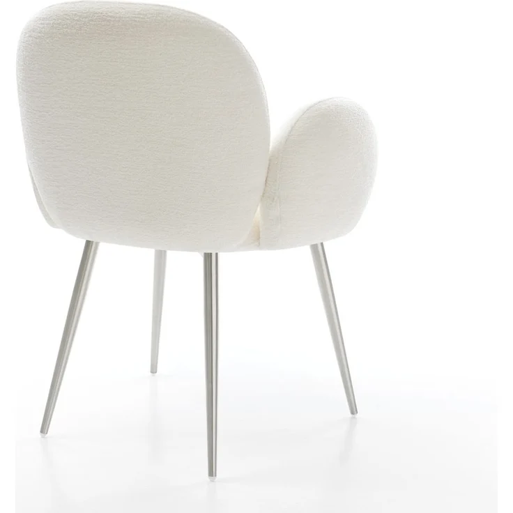 Esszimmerstuhl Nube-Flex mit Armlehnen Bouclé Soft Beige 4-Fuß konisch Edelstahl Taschenfederkern – Bild 5