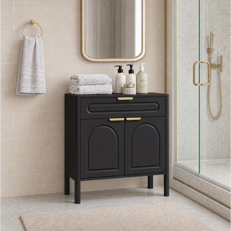 DESVIAE Sideboard Schwarz aus Holzwerkstoff – 75x78,5x36 cm – Schublade, 2 Türen – Bild 2