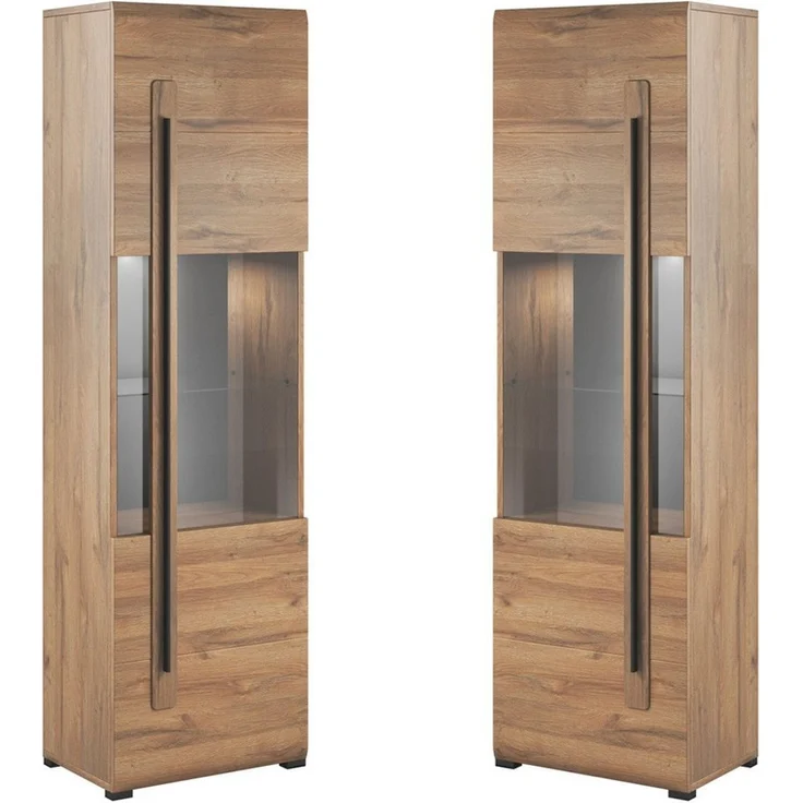 Lomadox Wohnzimmer-Set TURDA-83, (Mega-Spar-Set, 5-St, Couchtisch Highboard Lowboard Sideboard Vitrine Wandregal), Eiche braun Metallgriffe TV-Wand inkl. LED Beleuchtung modern – Bild 2