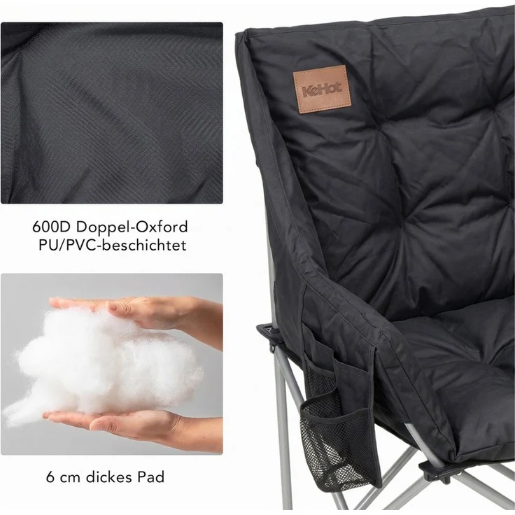kehot Campingstuhl Faltbarer 2-Sitzer Campingstuhl mit 6 cm Polsterung, 127×94×60 cm (Doppelsitz Outdoor Sofa bis 240kg belastbar, Campingklappstuhl), Klappstuhl mit Oxford-Gewebe,Tragetasche, für Camping Garten Balkon – Bild 3