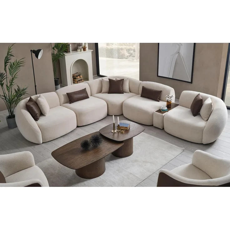 JVmoebel Ecksofa L-förmig, elegante Wohnlandschaft in Beige, 320x345 cm, für mehr als 6 Personen, mit hochwertiger Polyesterpolsterung und passenden Kissen, Made in Europa