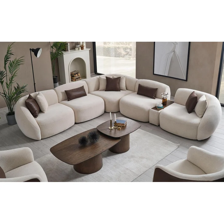 JVmoebel Ecksofa L-förmig, elegante Wohnlandschaft in Beige, 320x345 cm, für mehr als 6 Personen, mit hochwertiger Polyesterpolsterung und passenden Kissen, Made in Europa
