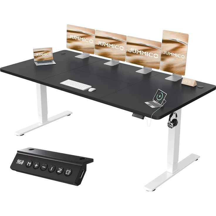 JUMMICO Höhenverstellbarer Schreibtisch mit USB-Ladeanschluss 200x80 cm, Schreibtisch Höhenverstellbar Elektrisch, Steh-Sitz Tisch Stehpult Verstellbarer Computertisch,Standing Desk