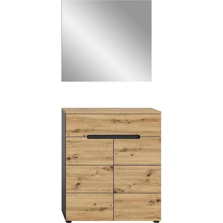 Lomadox Garderoben-Set CORTONA-158, (Spar-Set, 2-St, Schuhkommode Spiegel), Garderobenmöbel Flurmöbel Flurschrank modern in Eiche mit grau – Bild 2