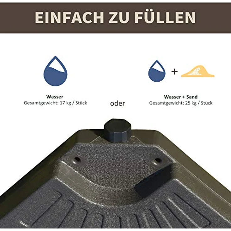 Outsunny Schirmständer 4-tlg., Braun, HDPE Kunststoff, 100x100 cm, witterungsbeständig, geeignet für Ampelschirme – Bild 3