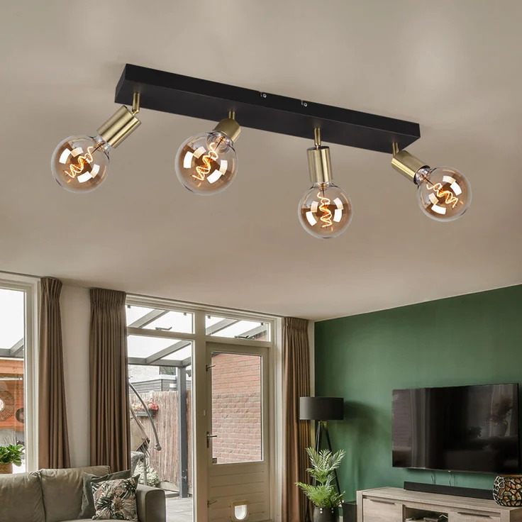 Deckenlampe Spotleiste, verstellbar, 4 flammig, schwarz gold – Bild 3