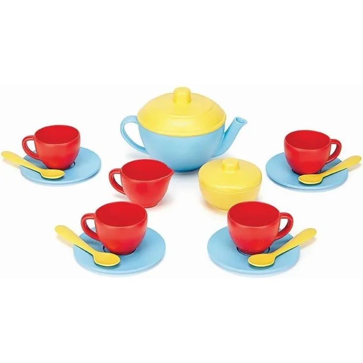 Green Toys Spiel-Teeservice Kinderküche Puppengeschirr, blau