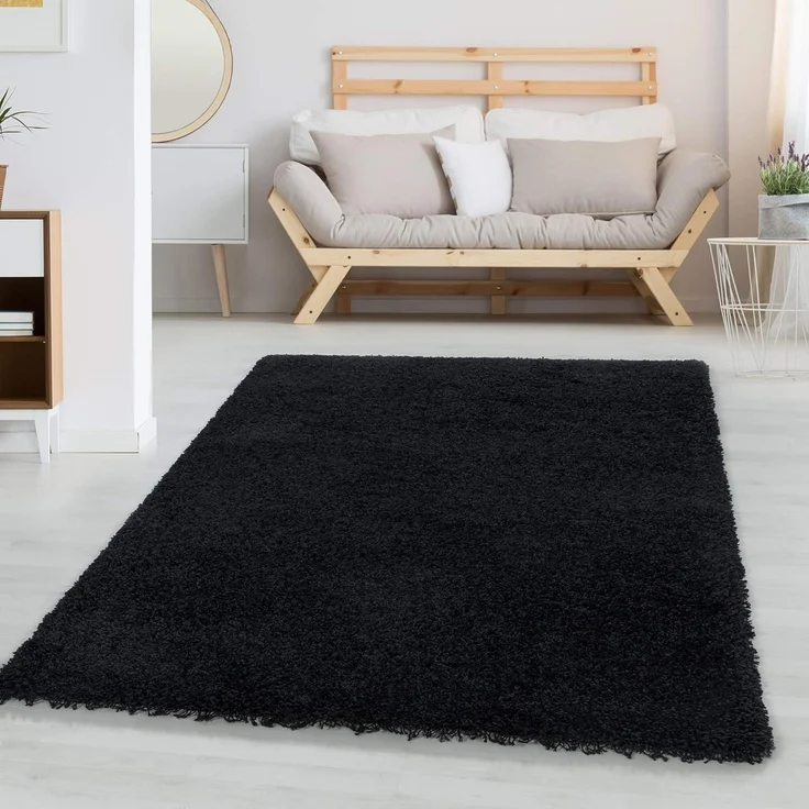 Carpetsale24 Shaggy Hochflor Teppich Wohnzimmer 250x350 (240x340 cm) Schwarz - Modern Flauschiger Teppich Extra Weich, Pflegeleicht und Einfarbig - Teppich für Schlafzimmer, Esszimmer und Küche – Bild 1