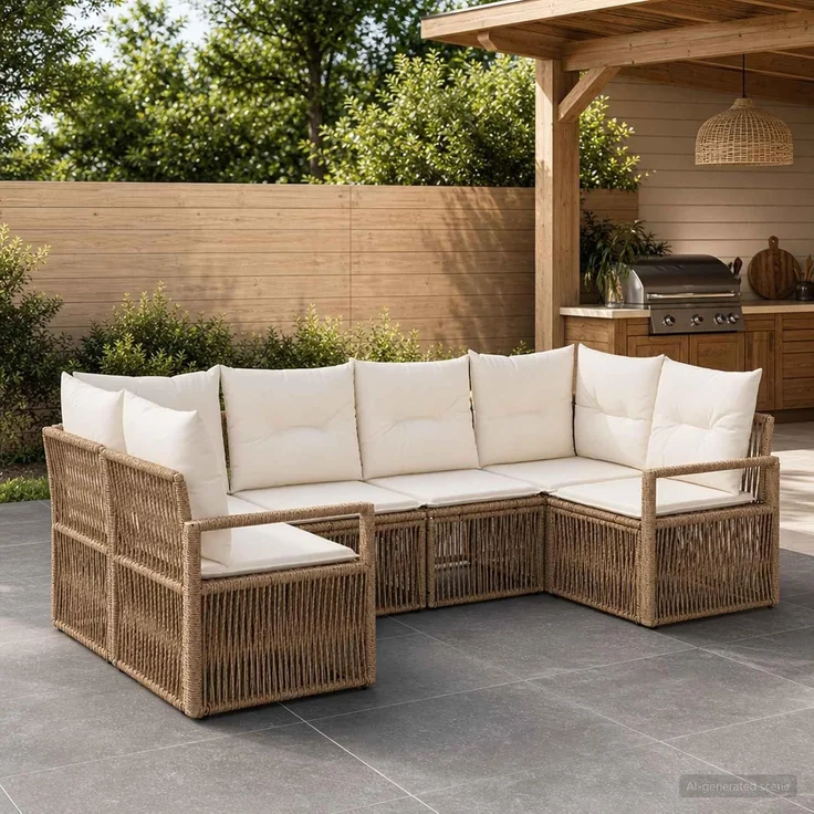 vidaXL Gartensofa-set 6 stk. 6-Sitzer Beige Poly-Rattan 3435810 – Bild 2