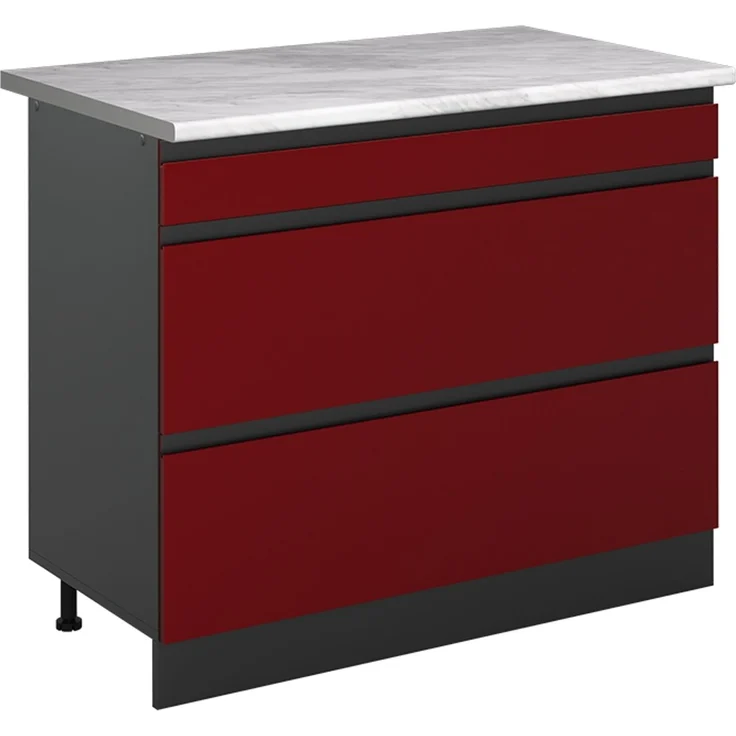 Küchenunterschrank R-Line Rot/Anthrazit 100 cm Arbeitsplatte Marmor Vicco – Bild 1