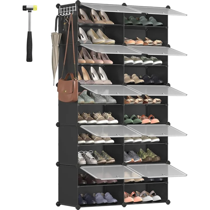 SONGMICS Schuhregal mit 10 Fächern, Schuhschrank, 30 x 40 x 30 cm pro Fach, schmal, mit Türen, Stahlrahmen, Kunststoff, für Flur, Schlafzimmer, Eingangsbereich, schwarz LPC035B01