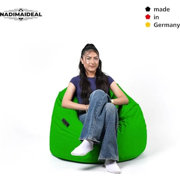 Nadimaideal Sitzsack Tropfenform Kastanie | Bodenkissen für Kinder & Erwachsene | Indoor & Outdoor | Gaming Sitzsack - Sitzkissen - Beanbag | Füllung EPS Perlen (Grün, XXL-Durchmesser 88 cm) – Bild 6