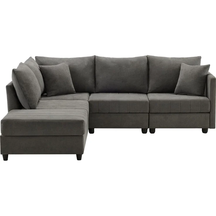 Big-Sofa mit Rückenkissen, Zierkissen, loser Rückenkissen und Zierkissen, 5-Sitzer Sofa, Leinen Bezug – Bild 6