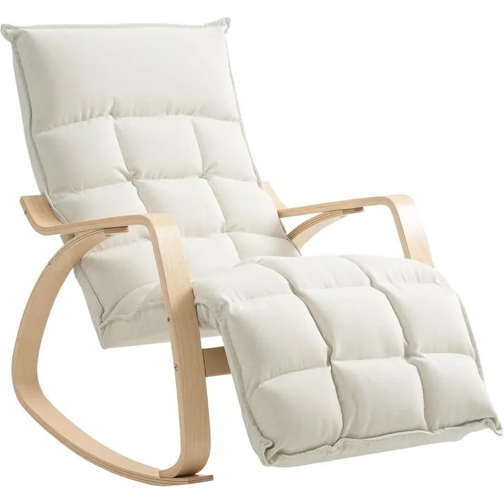 HOMCOM Schaukelstuhl Schaukelsessel mit Rückenlehne, Fußstütze, Leinenoptik (Schwingsessel, 1 St), Lesesessel für Wohnzimmer, Schlafzimmer, Balkon Creme