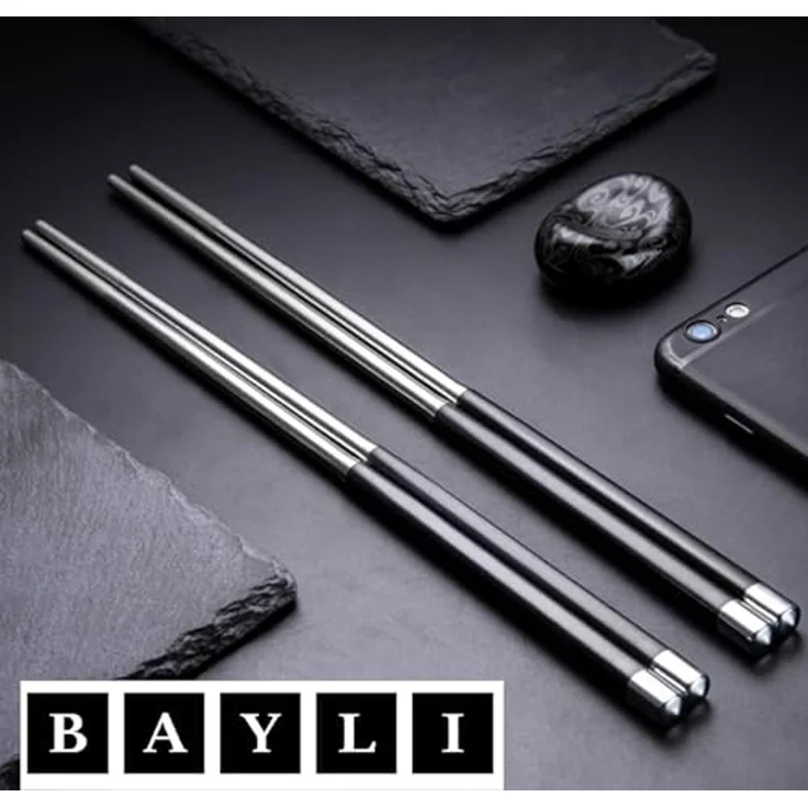 BAYLI Pizzaschneider 5 Paar Chinesische Essstäbchen Set aus Edelstahl, edle Sushi Stäbchen – Bild 2