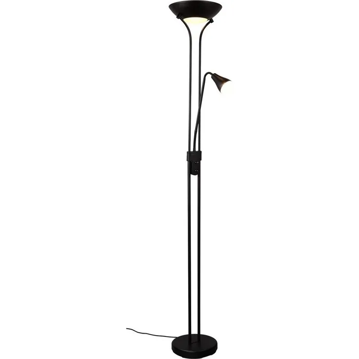 Klassischer LED Deckenfluter mit Leselampe in Schwarz matt, Höhe 181,5cm