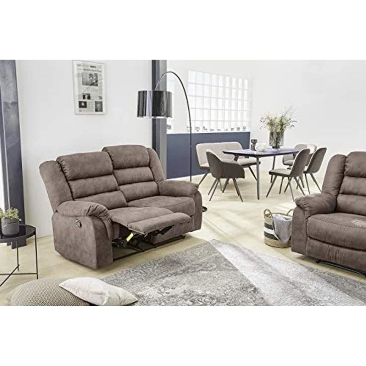 2-Sitzer-Relaxsofa Couch Liegefunktion Federkernpolster Stoff Vintage Graubraun – Bild 5
