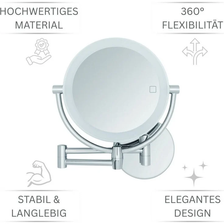 Libaro Kosmetikspiegel mit Beleuchtung MODENA LED Schminkspiegel 5-fach 10-fach Vergrößerung, Wandmontage, Vergrößerungsspiegel 2-seitig, dimmbar, Batterie oder USB – Bild 3