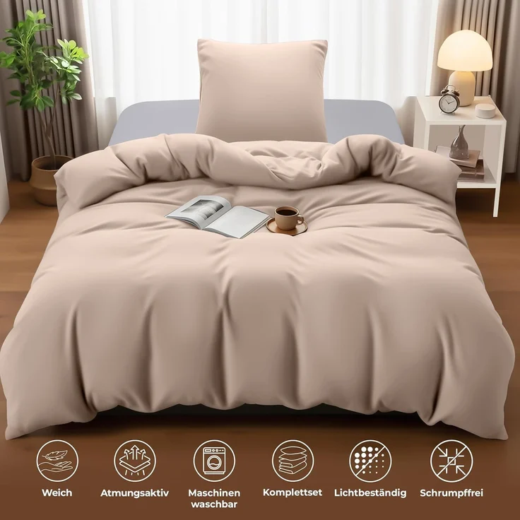 Utopia Bedding Bettwäsche 140x200 Set - Mikrofaser Bettbezug 140x200 cm + 1 Kissenbezug 65x65 cm - Beige – Bild 5