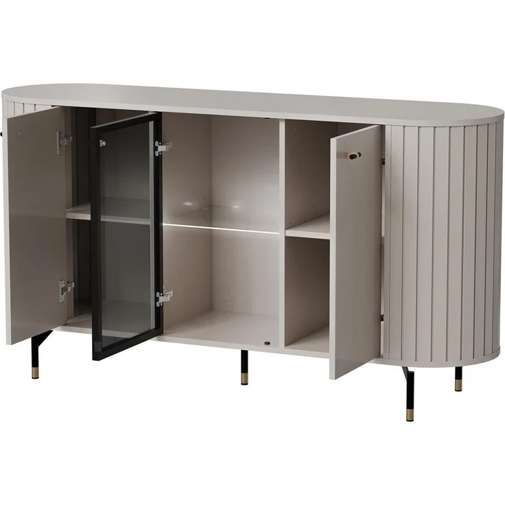 Compleo Kommode mit Lamellenoptik, 3 türen, Metallgriffe, Glamour design MODERNO – Bild 2