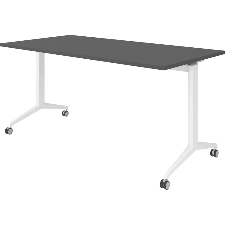 bümö Seminartisch klappbar fahrbar 160x80 cm graphit, Gestell weiß - Klapptisch staffelbar, mit vier Doppelrollen Büro Schulungstisch, KFZ16-G-W – Bild 1