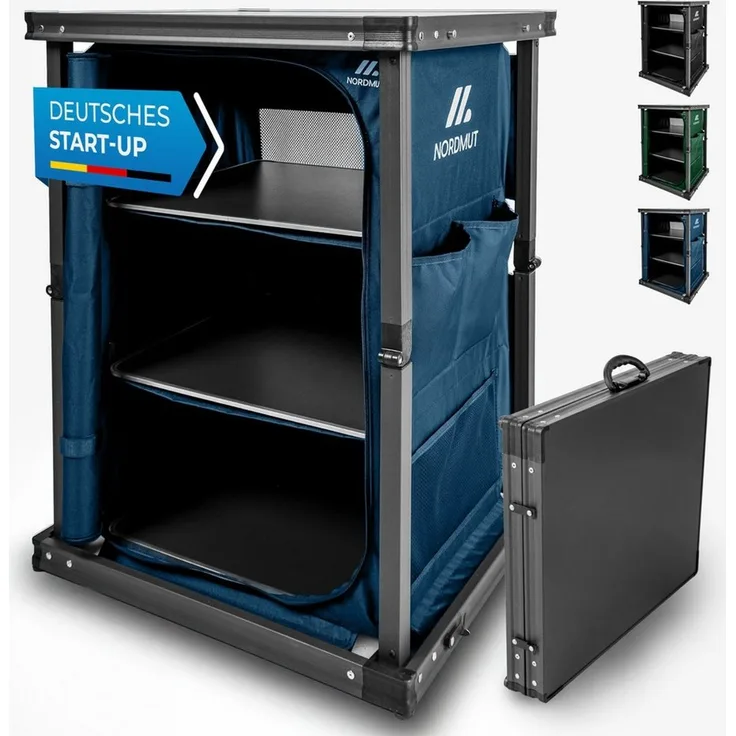Nordmut Campingschrank Campingküche faltbar 60x51x80 cm Outdoor Schrank (mobiler Camping Organizer 1-St. mit Türen & Fächern, Stahlrahmen, Tragetasche, wetterfest) klappbar, mit Türen, mehrere Fächer, Tragetasche