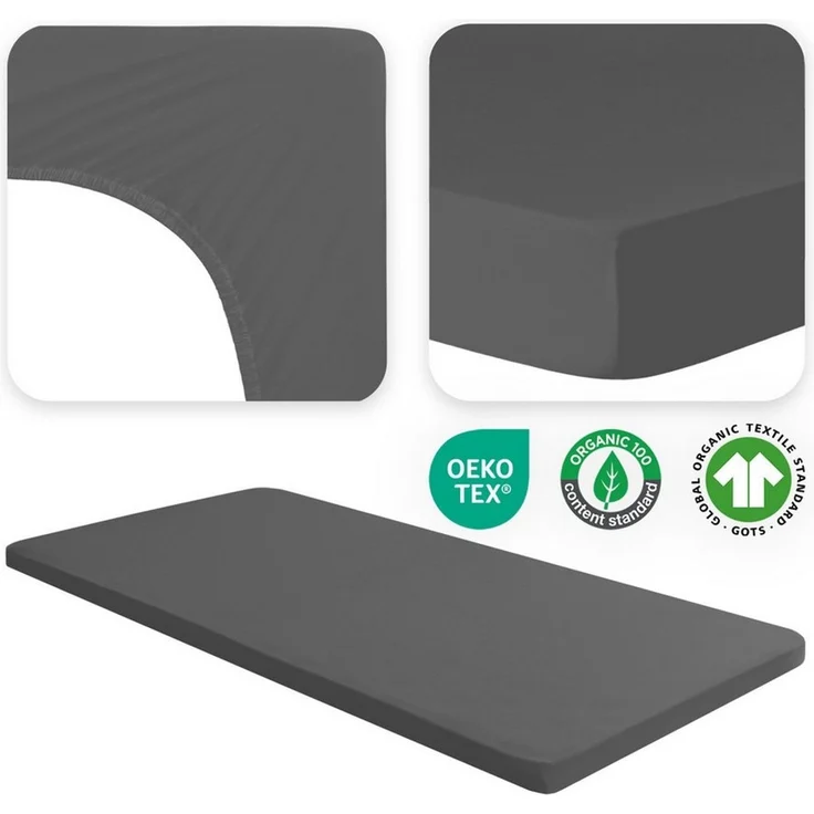 Jacobson Spannbettlaken BIO, Jersey Spannbetttuch, Bettlaken 160 g/m², 100% BIO-Baumwolle, Gummizug: rundum, GOTS zertifiziert – Bild 2