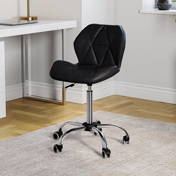 Vida Designs -Geo Büro Computer Lehrstuhl, Gaming Sekretariat Verstellbare Schwenkbeine Lift Chrom PU Kunstleder,Schwarz, 96.0 x 49.0 x 47.5