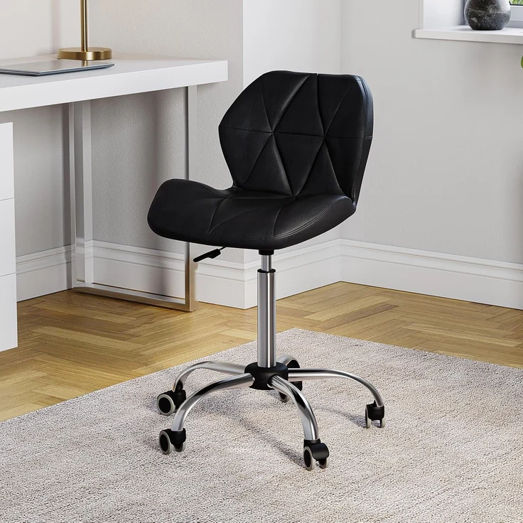 Vida Designs -Geo Büro Computer Lehrstuhl, Gaming Sekretariat Verstellbare Schwenkbeine Lift Chrom PU Kunstleder,Schwarz, 96.0 x 49.0 x 47.5