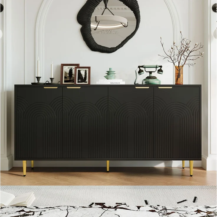 DESVIAE Sideboard mit 4 Türen und verstellbaren Einlegeböden 160x80x40 cm MDF Spanplatte Schwarz – Bild 3