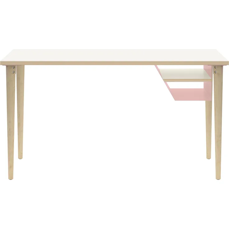 Poise Desking, 4 Füße aus Eiche, Ablagefach pastellpink, Maße: H 740 x B 1000 xT 600 mm