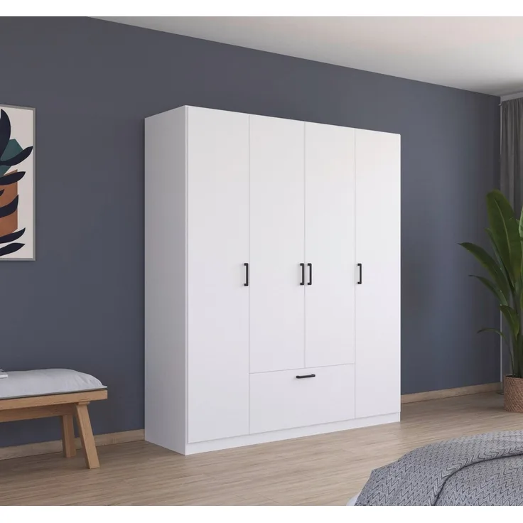 rauch Drehtürenschrank Kleiderschrank Schrank Garderobe Wäscheschrank BARI mit Schubasten mittig, moderner Griff in Graumetallic MADE IN GERMANY