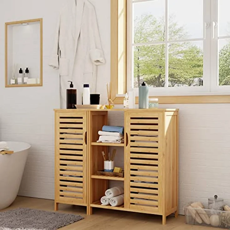 SogesHome Buffets Bambus Beistellschrank Konsole Badezimmerschrank Aufbewahrungsschrank Schrank für Küche Wohnzimmer Badezimmer Hoch- & Midischränke Unterschränke fürs Bad – Bild 7
