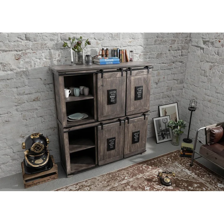 Highboard Mango 150 x 45 x 160 grau lackiert RAILWAY #225 – Bild 2