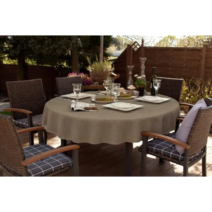 Brandsseller Gartentischdecke Ø 140 cm Tischdecke mit Paspel Outdoor Tischtuch rund Weichschaum für Garten, Terrasse, Balkon wetterfest rutschfest - Cappuccino – Bild 7