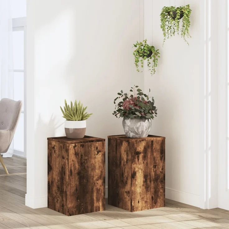 vidaXL Pflanzenständer 2 Stk. Räuchereiche 30x30x50 cm Holzwerkstoff 852919 – Bild 1