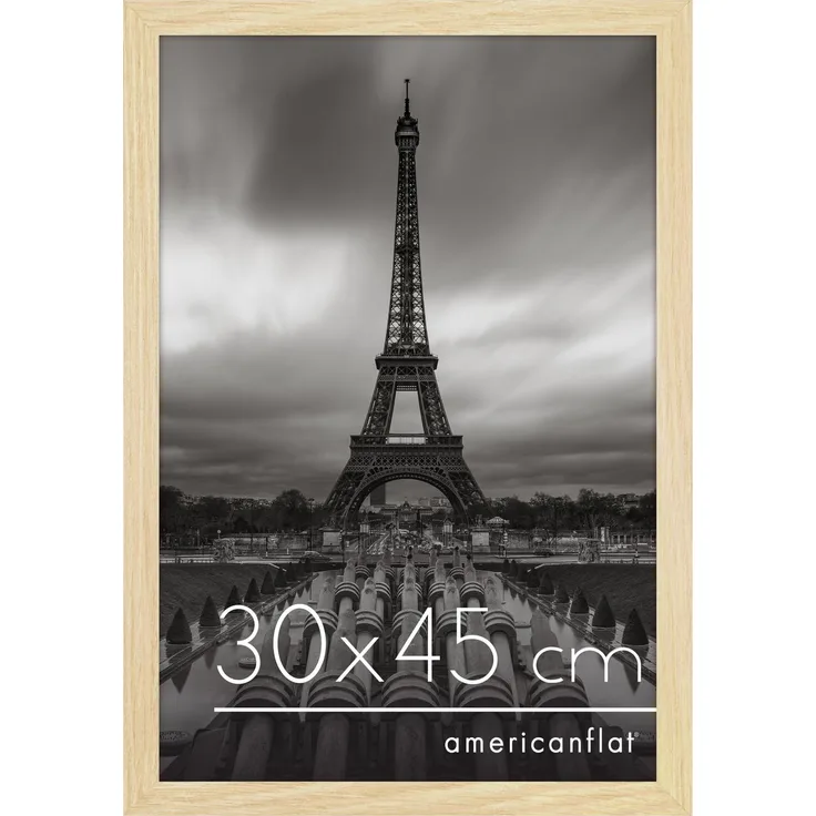 Americanflat Bilderrahmen 30x45 cm aus MDF-Holz mit bruchsicherem Plexi-Scheibe - Bilderrahmen 45x30 cm mit integrierter Aufhängung - für vertikale oder horizontale Wandmontage - Eiche/Natur