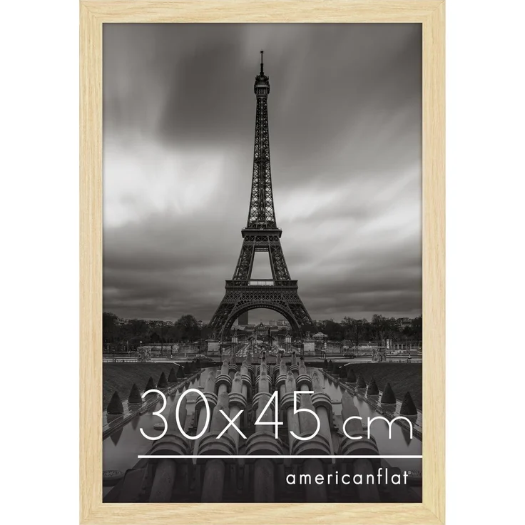 Americanflat Bilderrahmen 30x45 cm aus MDF-Holz mit bruchsicherem Plexi-Scheibe - Bilderrahmen 45x30 cm mit integrierter Aufhängung - für vertikale oder horizontale Wandmontage - Eiche/Natur