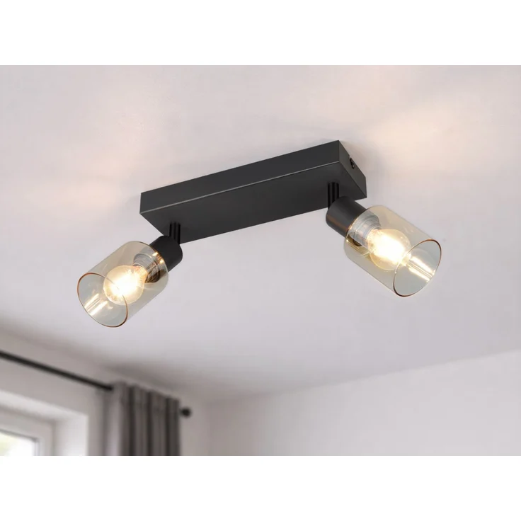2-flammiger LED Deckenstrahler mit Glasschirmen Amberfarbig, Breite 27cm – Bild 5
