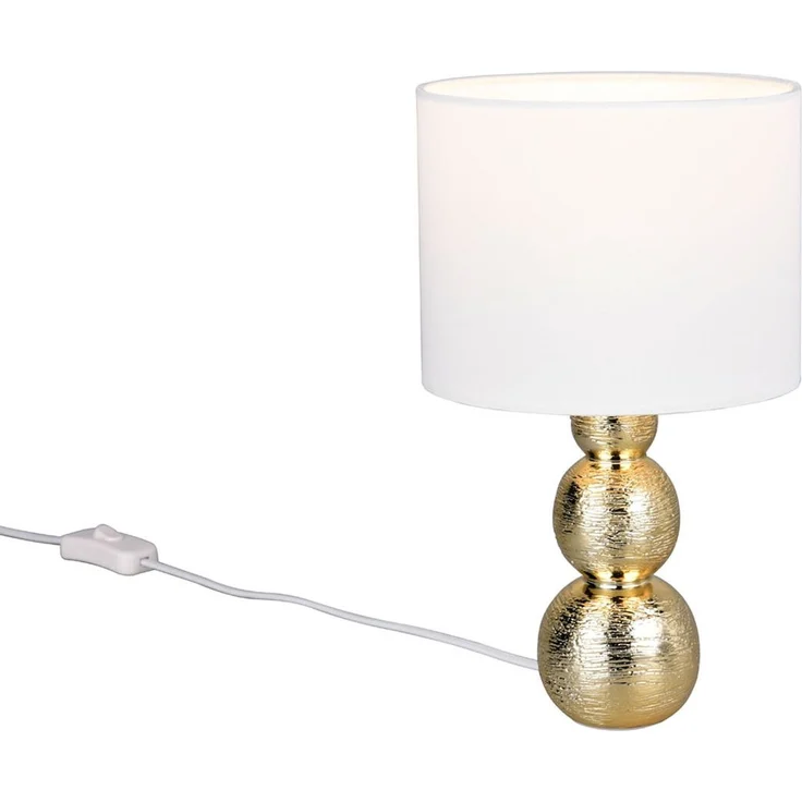 Tischleuchte LOVA mit Keramikfuß Gold & Stoffschirm Weiß, Höhe 29cm – Bild 2